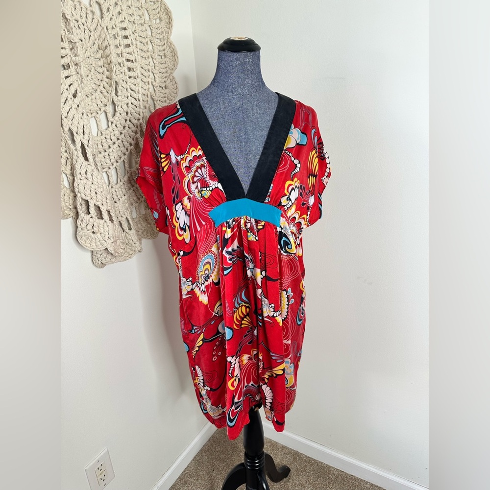 Vintage Y2K ABS Allen B Red and Black Silk Mini Dress Medium